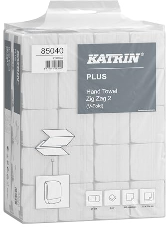 4000 Stück Katrin KATRIN Plus Papierhandtücher Zick Zack, V-Falz, 2-lagig, Handy Pack, weiß, L: 23cm, B: 22,4cm