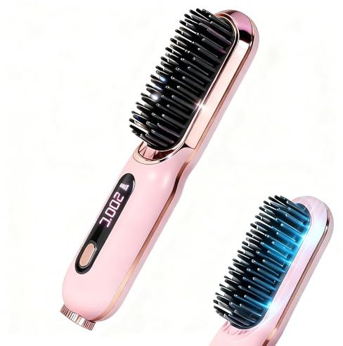 Cordless Hair Straightener Brush, Portable Hair Straightener Brushs for Travel, Negative Ion 4000mAh USB Rechargeable Heated Straightening Brush Hot Comb for Women Beard Straighteners for Men