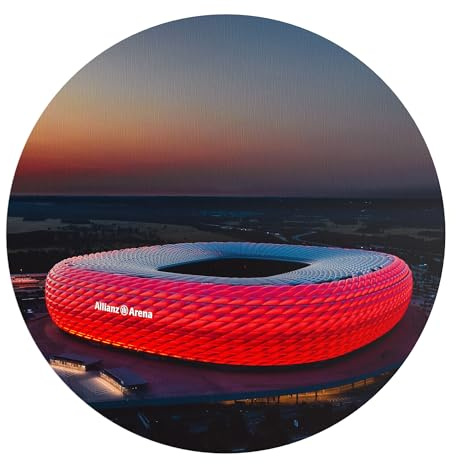 DEQORI Runde Wandtapete selbstklebend Ø100 cm | Motiv Allianz Arena, München | Textil-Leinwand – ablösbar, dekorativ & formstabil – für Wohnzimmer, Büro, Flur oder Kinderzimmer