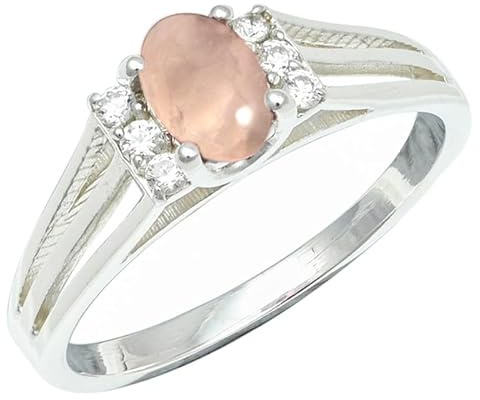 SILVERTROVE Rose Quartz Gemstone 925 Sterling Silver Band Ring Men & Women All Size Gift Item Handmade Jewelry CRG1241BX_14_(O 1/2)