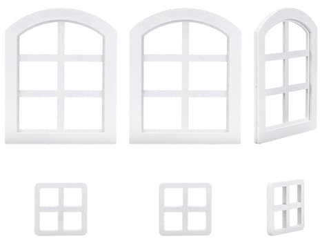 BENECREAT 6 fenêtre de Maison de Poupée 2 Style de Fenêtre Miniature en Bois Cadre 1:12 mobilier Miniature Accessoires Décoratifs pour Maison de Poupée (Blancs)