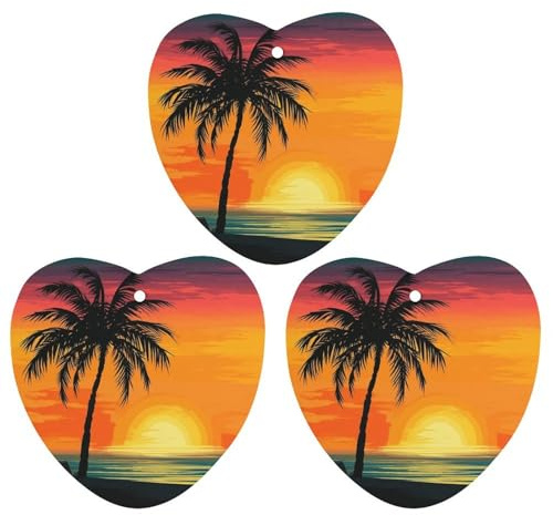 3-Pack Car Air Freshener Cards Double Sided Hanging Sunset Palm Tree Air Freshener Scented Cards for Car, Room, Bathroom | Long-Lasting Fragrance, Black-style