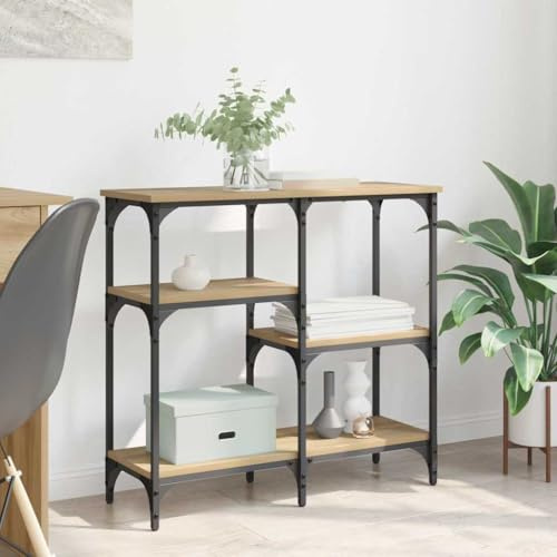 Générique Table Console Industrielle Étroite 80x29x75 cm – Bois d'Ingénierie Chêne Artisanal et Cadre Métal Robuste – Solution de Rangement Moderne à 3 Étagères – pour Salon