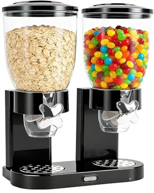 Cereal Dispenser Countertop 2L, Luftdichter Müslispender für die Organisation des Küchenvorratsraums, Müslispender Set Luftdichte Behälter für Müsli, Reis, Körner, Süßigkeiten (Double 4L Black)