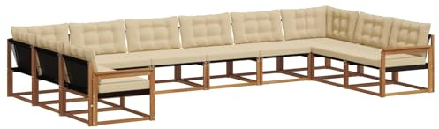 vidaXL Outdoor-Sofagarnitur mit Kissen 10 pcs Natur und Beige, Gartenmöbel Set, modernes Sofa für draußen, ergonomisches Design, bequemer Sitzplatz, stilige Couch für den Patio