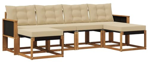 vidaXL Outdoor-Sofagarnitur mit Kissen 6 pcs Natur und Beige, Garten Ecksofa, modernes Möbel für draußen, langlebige Liege, Coole Sitzgelegenheit auf der Terrasse