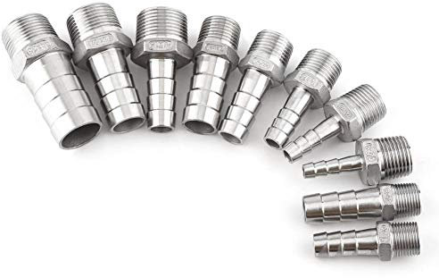 Barb Adapter 1 x SS304 Stainless Steel Barbed Hose Connector with Thread Adaptor DFE Tail Pipe 1/8~3/4