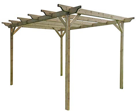 Wooden pergola kit - Sculpted design rafters (2.4m x 2.4m 4 posts, Light Green (Natural))