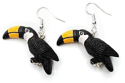 Miniblings Tukan Ohrringe Ohrring Hänger Vogel Tier Exotisch Keramik 40mm - Handmade Modeschmuck I Ohrhänger Ohrschmuck versilbert