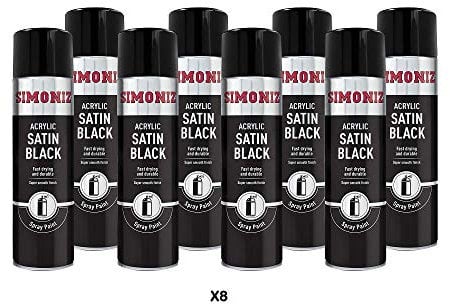 Simoniz Acrylic Satin Black Spray Paint 8x 500ml