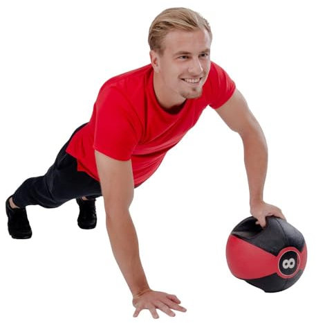 Pure2Improve - Medizinball mit Griffen 8kg, Trainingsball, Gymnastikball, Professionell Turnhalle Ball, Rot