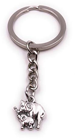 H-Customs Éléphant vache bébé éléphant pachyderme amour de la mère pendentif argent porte-clé