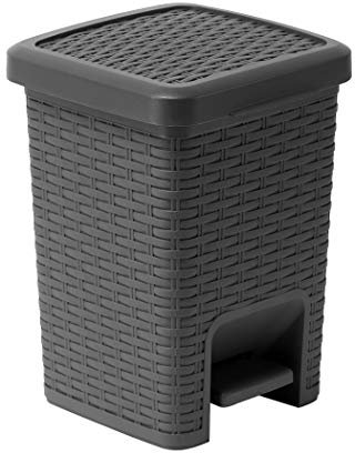 Addis Cubo de Basura Cuadrado baño Efecto ratán, 6 litros, Color carbón, Gris Oscuro, Pedal Bin