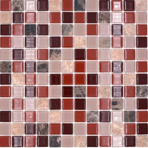 selbstklebende Glasmosaik Mosaikfliese Naturstein rose beige braun emperador MOS200-4M352