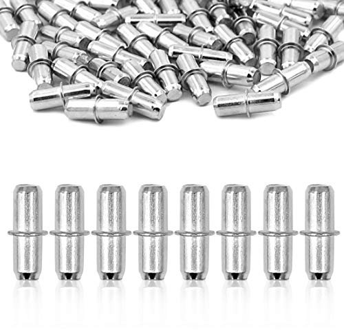 100 Pcs Silver Shelf Support Studs Peg for Shelves Furniture Closet Cabinet Bookcase Fixed (5 mm)