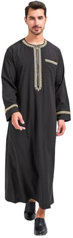 KRUIHAN Abito Musulmano da Uomo Abito Arabo per Abito da Uomo Manica Lunga Islamico Caftano Abaya XL