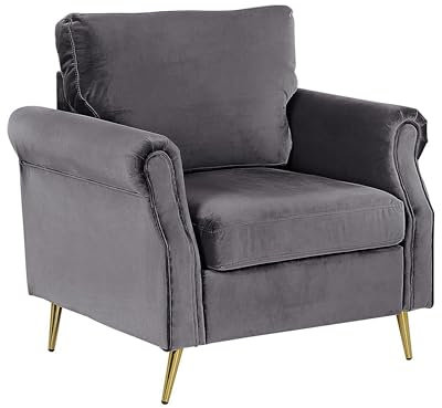 Beliani Moderner Retro-Sessel aus Samtstoff mit Metallbeinen dunkelgrau Vietas