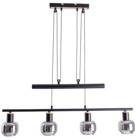 Näve Leuchten - 4er Pendelleuchte Fumoso - Deckenlampe höhenverstellbar, E14-Fassung - Hängelampe für Esszimmer, Wohnzimmer, Diele oder Büro - Schwarz, 78 x 10 cm