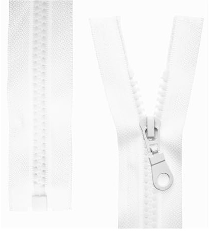 Teilbarer Reißverschluss, 2 Stück, 45 cm Schienenlänge, in Weiß, 1-Weg offenes Ende #5, 5,75 mm Schienenbreite, 34 mm Bandbreite, Ersatz Reissverschluss Kunststoff, Kunststoffreissverschluss # 5