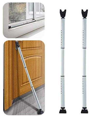 HoneSecur 2 Pack 2-in-1 Door Security Bar & Sliding Patio 28″ Door Stopper Security Jammer Bar Child Proof Adjustable Constructed of High Grade Iron Window Doors Security Bars, White