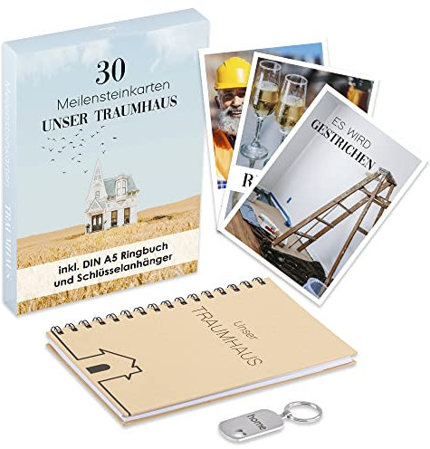 ILP 30 Hausbau Meilensteinkarten - Bautagebuch für Bauherren - Fotoalbum Hausbau - Inkl. Ringbuch und Schlüsselanhänger - Geschenke zum Hausbau Geschenk – Meilenstein Hausbau