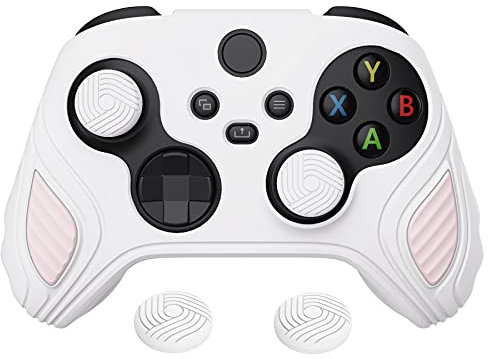 PlayVital Anti-Rutsche Silikonhülle für Xbox Series X/S Controller, weiche Hülle Tasche Case aus Gummi für Xbox Core Controller mit Kappen-Skorpion Edition,Weiß&Pink