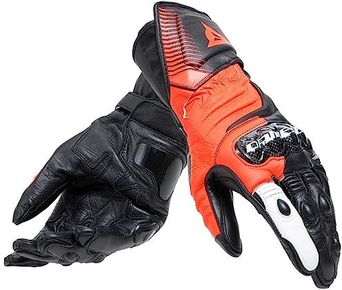 Dainese - Carbon 4 Long Gloves, Lange Sport-Motorradhandschuhe aus Leder, Knöchelschoner aus Carbon, Mann, Schwarz/Fluo-Rot/Weiß, XL