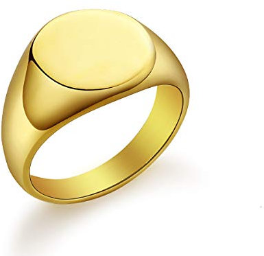 Siegelring Herren Damen Gold, Edelstahl Poliert Round Bandring Größe 59