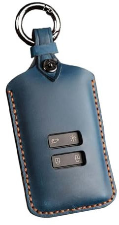 HIBEYO Smartkey Autoschlüssel Hülle Passt für Renault Leder Schutzhülle Cover Schlüsseltasche Hülle für Renault Kadjar Clio Captur Scenic Koleos Schlüsselanhänger Schlüsseltasche 4-Tasten-Blau