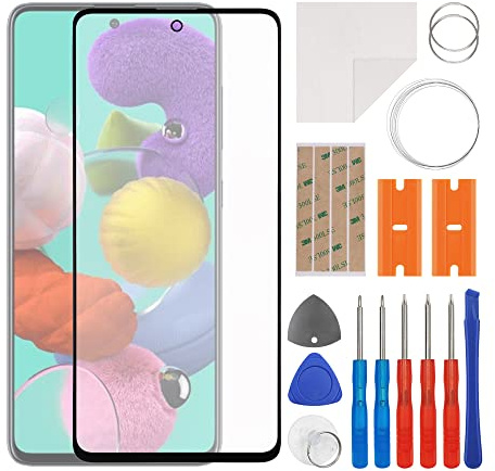SWARK Vitre avant de rechange + OCA compatible avec Samsung Galaxy A51 SM-A515 & A51 5G SM-A516 (sans écran LCD et numériseur tactile) avec kit de réparation