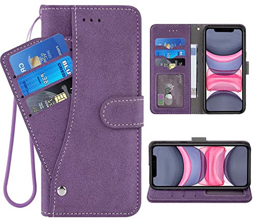 Compatible with iPhone Xs Max Wallet Case and Wrist Strap Lanyard Leather Flip Card Holder Stand Cell Accessories Phone Cover for i X XR Xsmax 10x SX Xmax 10xs 10s 10 Plus Xmaxs Women Men Purple