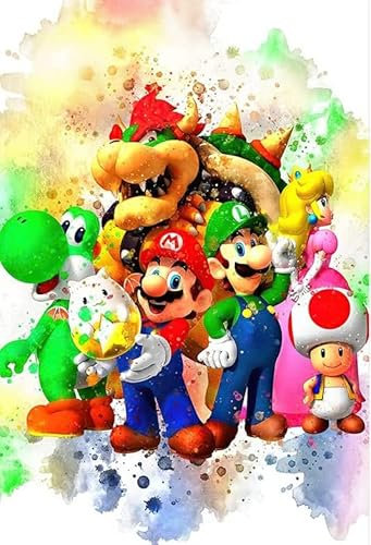 5D Diamond Painting Kits für Erwachsene DIY Super Mario Diamond Art Full Drill Kreuzstich Kit für Anfänger mit Muster Wanddekoration 30,5 x 40,6 cm