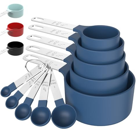 TILUCK Measuring Cups & Spoons Set, Stackable Cups and Spoons, Nesting Measure Cups with Stainless Steel Handle, Kitchen Gadgets for Cooking & Baking (Blue)