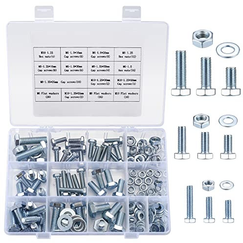 128 Stk Flachen Sechskantschrauben und Sechskantmuttern und Unterlegscheiben Sortiments Set, strapazierfähige metrische, M6 M8 M10 (128 Blau und Weiß)