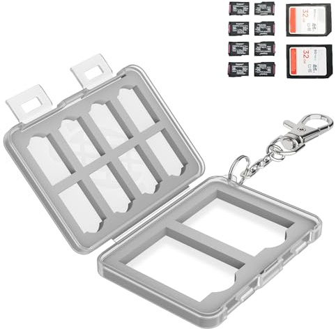Flashwoife, 8 x MicroSD + 2 x SDHC, Aufbewahrung Speicherkarten Etui Box, Kettenanhänger, transparent