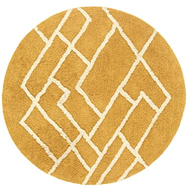 RugVista Badematte Riviera, ∅ 90 cm, Rund, Mittelflor, Moderner Badteppich, Maschinenwaschbar bis 30°C, 100% Baumwolle, Gelb/Natur