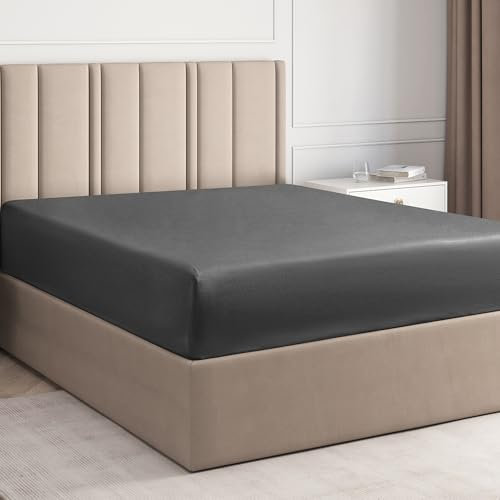 Spannbettlaken 160x200cm aus 100% Baumwolle - Bettlaken 160x200 für Matratzen bis zu 30 cm Höhe - Premium Bettwäsche aus 400 Fadenzahl Baumwolle - Einzelpackung Spannbetttuch 160x200 - Dunkelgrau