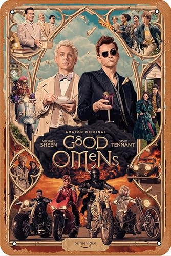 Vintage Blechschilder Good Omens TV-Serie Poster, Leinwand-Kunstdruck, Heimdekoration, Filmposter, Metallposter, Dekor Design für Cafés, Bar, Pub, Bierclub, 20,3 x 30,5 cm