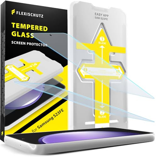 FlexiSchutz® Schutzglas für Samsung Galaxy S23 FE Schutzfolie, Screen Protector, Glas Displayschutzfolie mit Praktischer Installationshilfe, Displayschutz, Glas Folie mit Schablone [2 Stück]