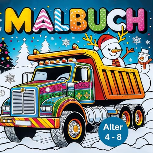 Malbuch: 50 Weihnachtsmotive mit Fahrzeugen für Kinder von 4 bis 8 Jahren