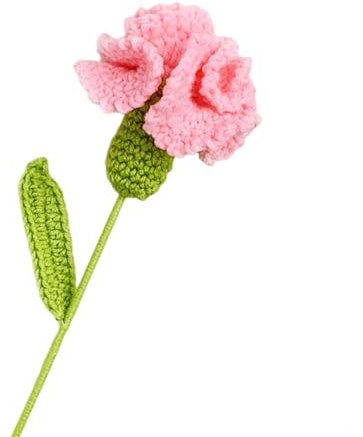JOPOYOCO Gehäkelte Blumen für den Muttertag, 1 Stück gestrickt künstliche Wolle Nelke für Geschenk Hochzeit Bouquet Jahrestag Frauentag und Muttertag (Rosa)
