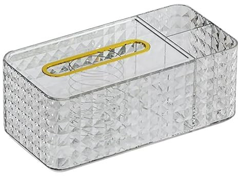 Glomora Taschentuchbox-Halter Mit Rhombus-Textur,Transparente Rechteckige Taschentuchbox-Abdeckung mit transparente Seitentrennwand für Wohnzimmer Schlafzimmer Restaurant Arbeitszimmer(Weiß)