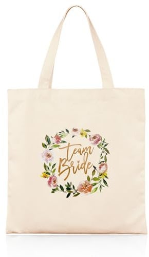 AffeGifts Team Braut Taschen Leinwand, Team Bride Taschen Blumen Kleines Geschenk Zum Polterabend für Hochzeit Brautdusche Bachelorette Party Brautjungfer Geschenke