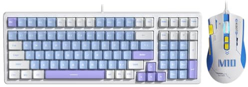 Qisan Spiele Tastatur und Maus kombiniert mit kabelgebundenen mechanischen Tastatur Blau Led Hintergrundbeleuchtung Tastatur Blau Schalter 100 Tasten Amerikanisches Layout