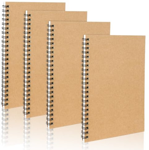 OFFCUP Notizbuch A5 Liniert, 4 Stück Spiralblock Notizheft, 60 Blatt/120 Seiten Notizblock, Notizbücher Schulheft Notebook Spirale Notizblock zum Tagebuch, College, Konferenz, Reise (Rindsleder)