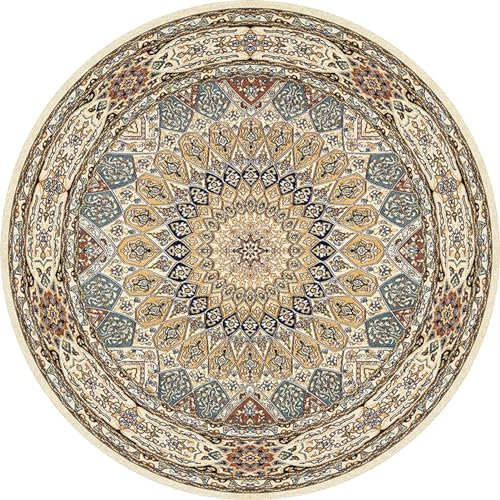 BGGNDZ Teppich - Vintage Mandala - Rund - 200cm - Rutschfest - Weich - Flauschig - Für Wohnzimmer, Outdoor, Flur, Garten - M