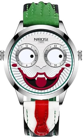 NIBOSI Herren Armbanduhr Uhren für Herren Analoges Quarz Clown Zifferblatt Armbanduhr Jungen modischer Cartoon wasserdichtes Lederarmband Herrenuhren Geschenke für Männer