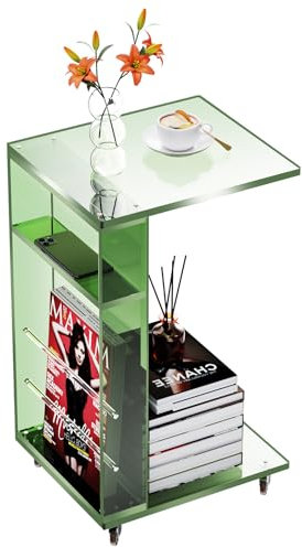 solaround Acryl Beistelltisch, auf feststellbaren Rädern, Acryl Couch Tisch Sofatisch Nachttisch Beistelltisch für Sofa, 35 x 30 x 55 cm (Grün)