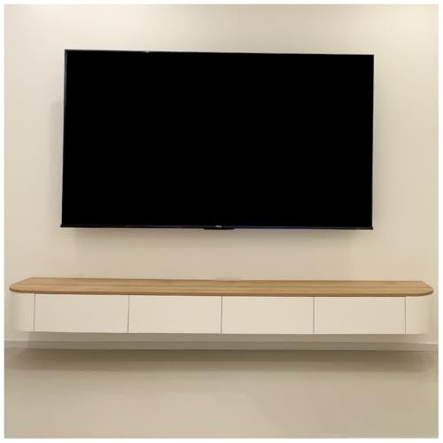 ASKLFNEI Mobile di stoccaggio TV a Parete con Porta Grande banco di stoccaggio TV per Soggiorno e Ufficio Moderno Galleggiante TV con cassetto Elegante Armadio TV per Gli Appartamenti(Natural,300cm)
