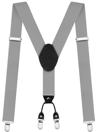 AUYAO Herren Hosenträger Hosenträger Herren Extra Stark Breit 3,5 Cm mit Sehr Starken 4 Clips Heavy Duty Men Braces Einstellbar Elastisch Einheitsgröße Hosenträger für Männer Damen Y Form (Dunkelgrau)